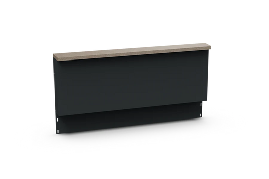 Verdant Lounge 100cm outdoor kitchen back wall with powder-coated galvanised steel frame and Neolith sintered stone panel in Barro Satin or Nero Riverwashed.