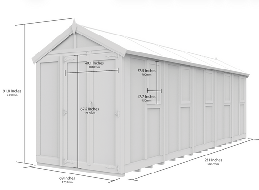 Verdant Lounge Apex Glass Greenhouse, 6ft x 20ft, featuring a traditional apex roof, natural timber frame, full-glass windows and a single door.