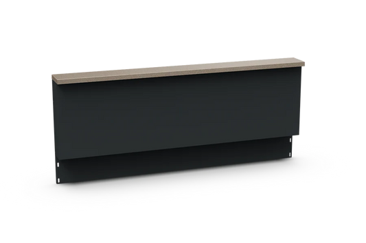Verdant Lounge 120cm outdoor kitchen back wall with powder-coated galvanised steel frame and Neolith sintered stone panel in Barro Satin or Nero Riverwashed.