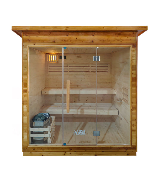 Front view of The Bronte Traditional Cabin 6-Person Outdoor Sauna -Verdant Lounge