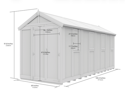 Verdant Lounge Apex Glass Greenhouse, 6ft x 16ft, featuring a traditional apex roof, natural timber frame, full-glass windows and a single door.