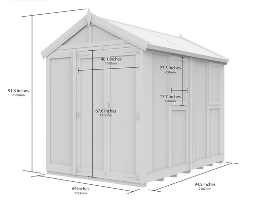 Verdant Lounge Apex Glass Greenhouse, 6ft x 8ft, featuring a traditional apex roof, natural timber frame, full-glass windows and a single door.