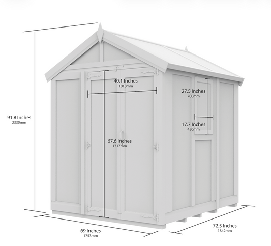 Verdant Lounge Apex Glass Greenhouse, 6ft x 6ft, featuring a traditional apex roof, natural timber frame, full-glass windows and a single door.